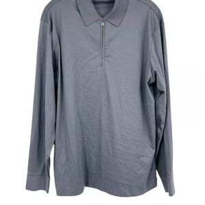 ML MATERIAL LONDON Cotton Grey Zip Polo Shirt Long Sleeve
